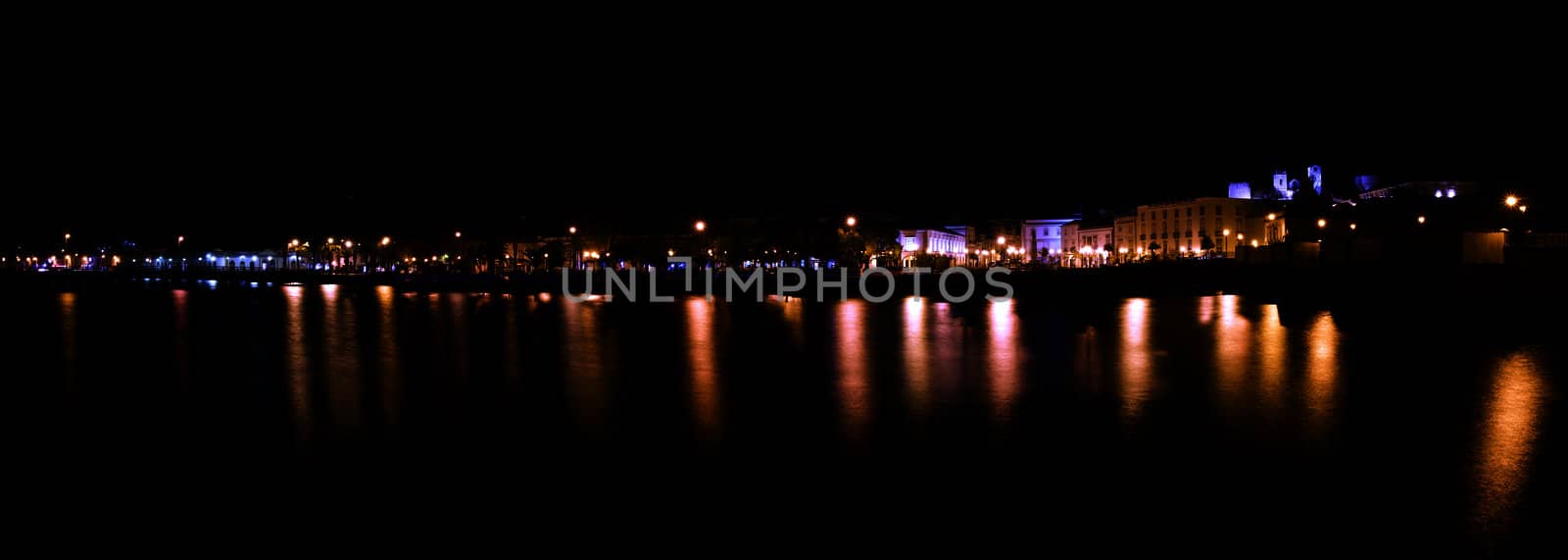 View of beautiful Tavira city in the night located in the Algarve, Portugal.