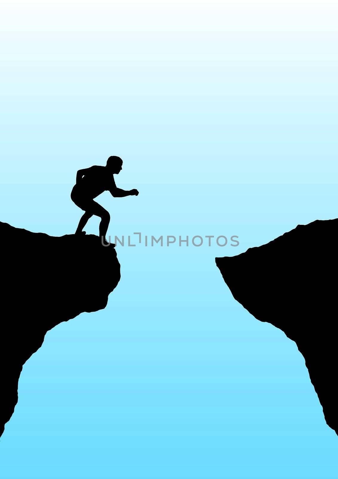 Illustration of a person getting ready to jump a gorge