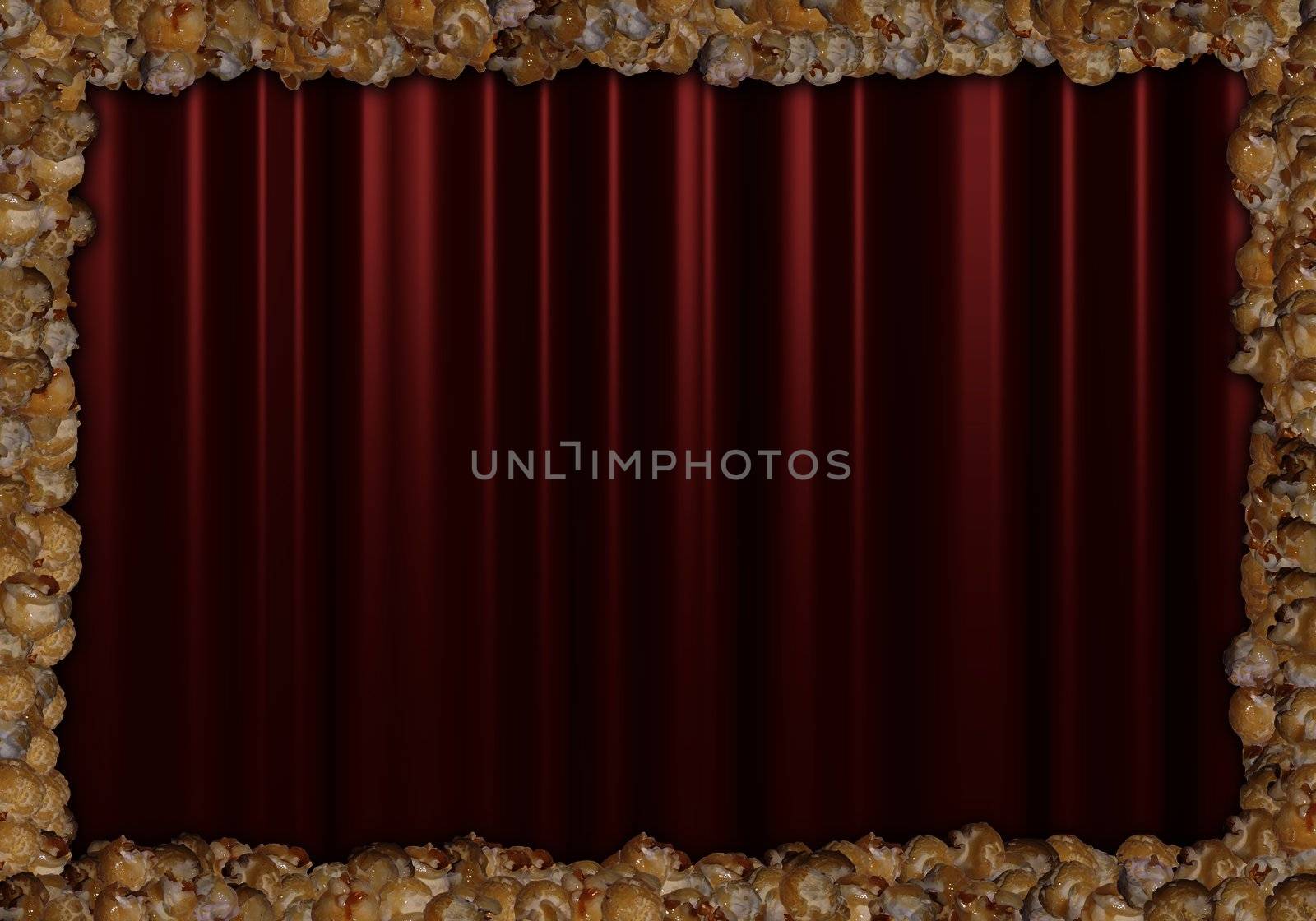 Red Theatre curtains with a frame of popcorn