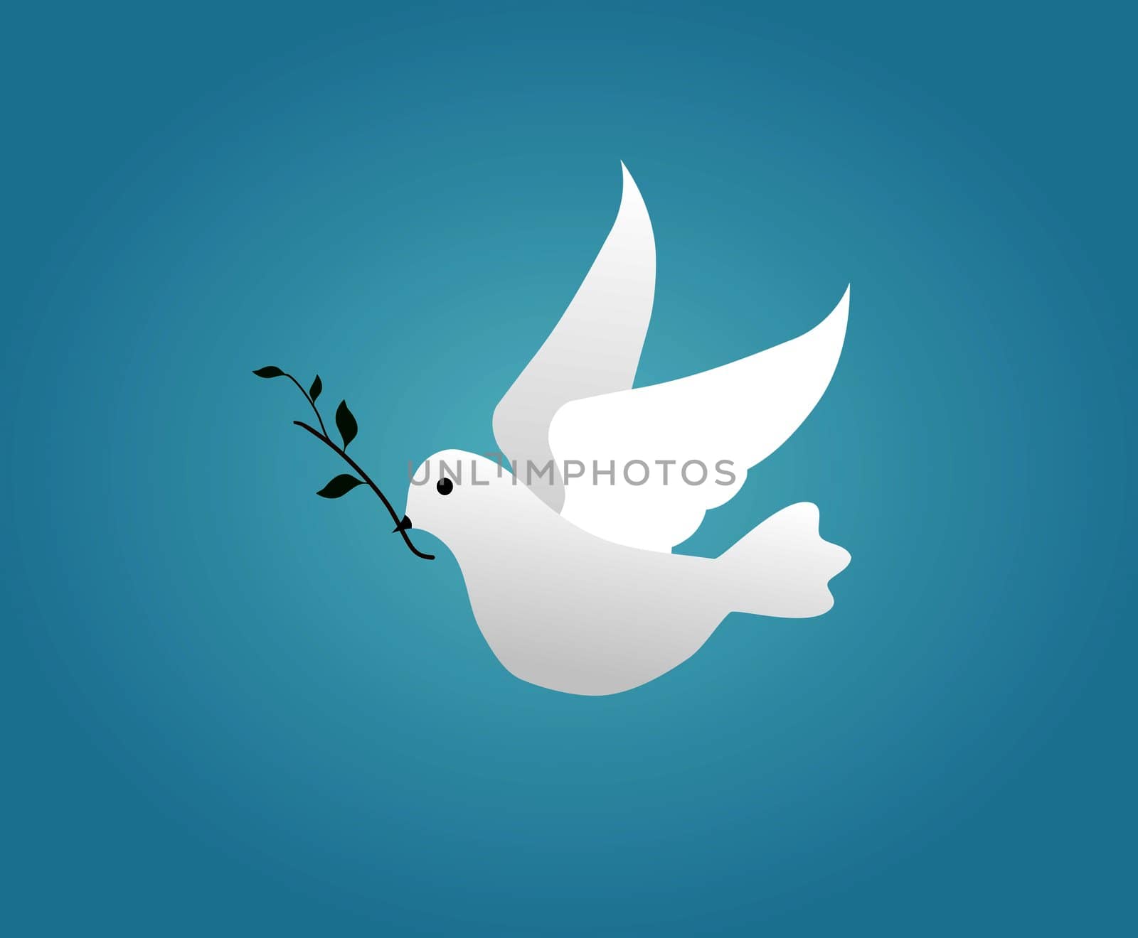 Illustrated white dove holding an olive branch