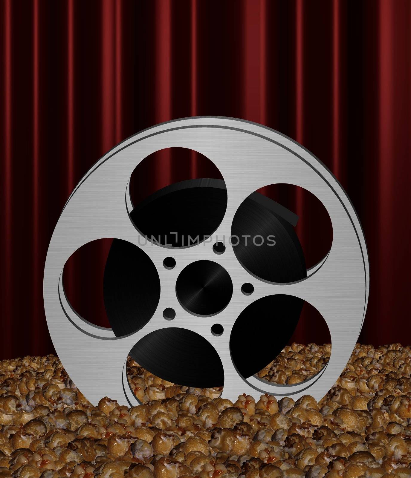 Illustration of a movie reel in popcorn