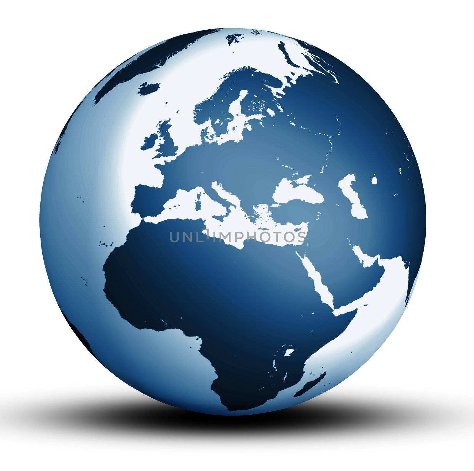 blue europe world globe with shadow isolated on white background