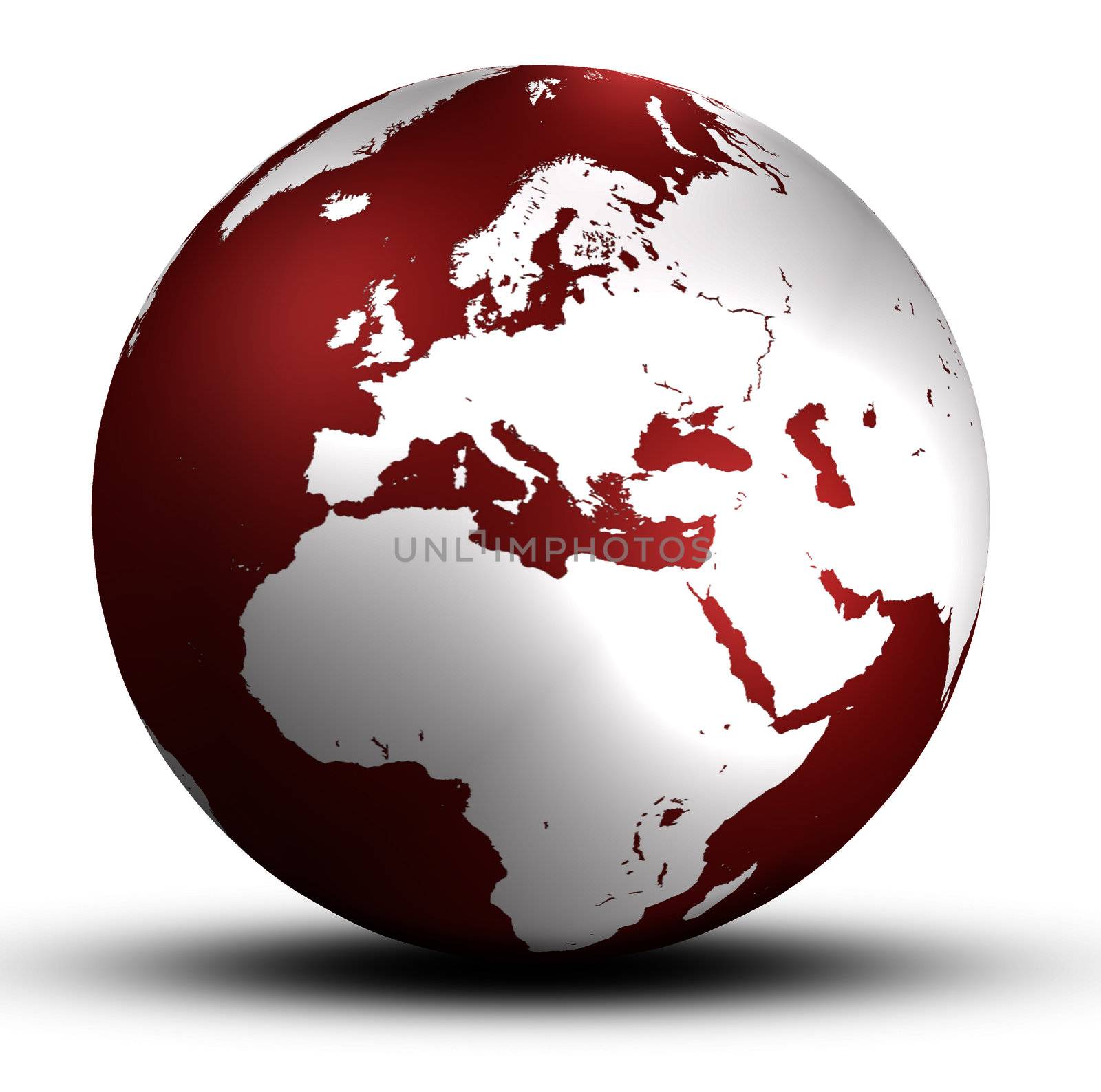 red europe world globe with shadow isolated on white background