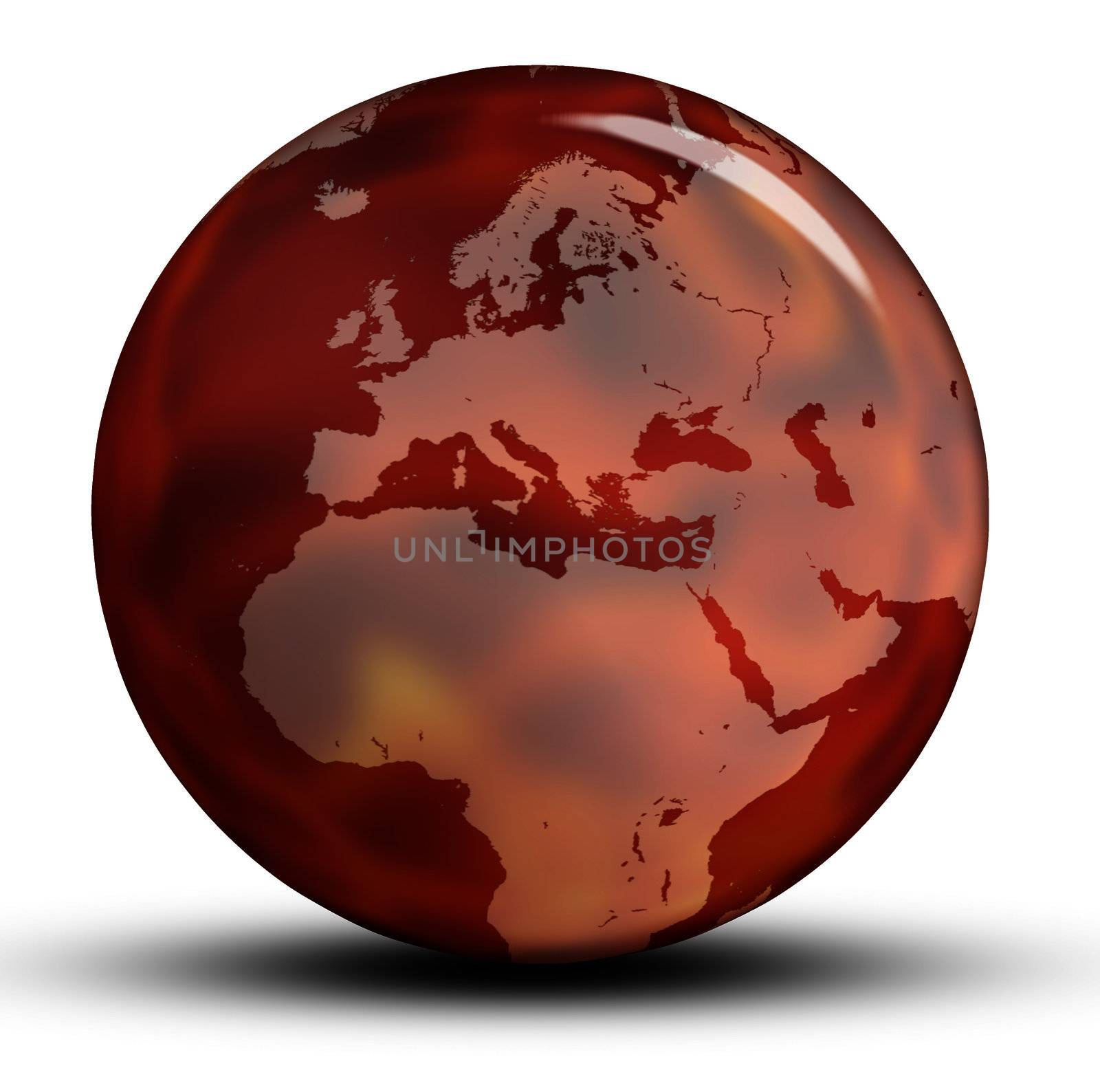 red europe world globe with shadow isolated on white background