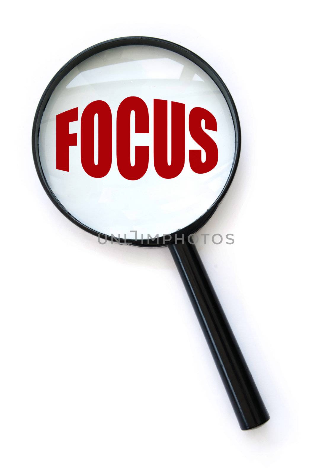 Magnifying glass centred on the word focus