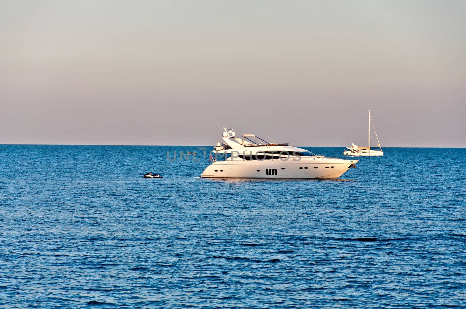 Beautiful white motor yacht in the Black Sea