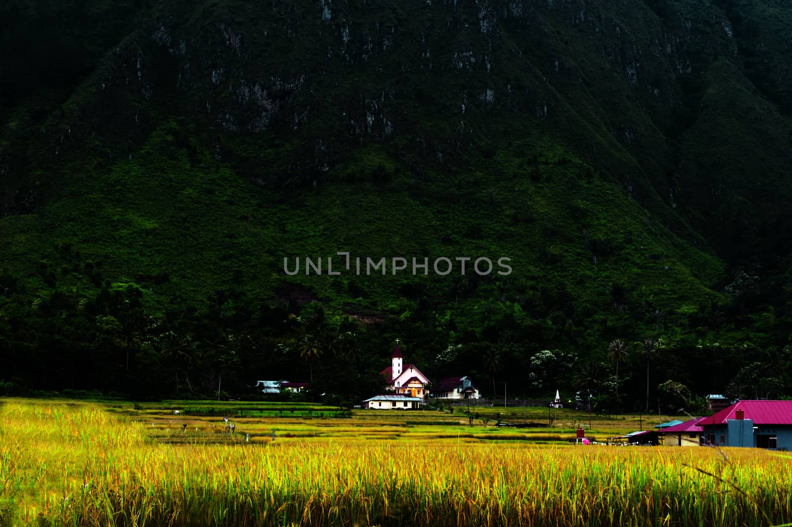 Catholic Church near the Ambarita village. Samosir Island, Lake Toba, North Sumatra, Indonesia.