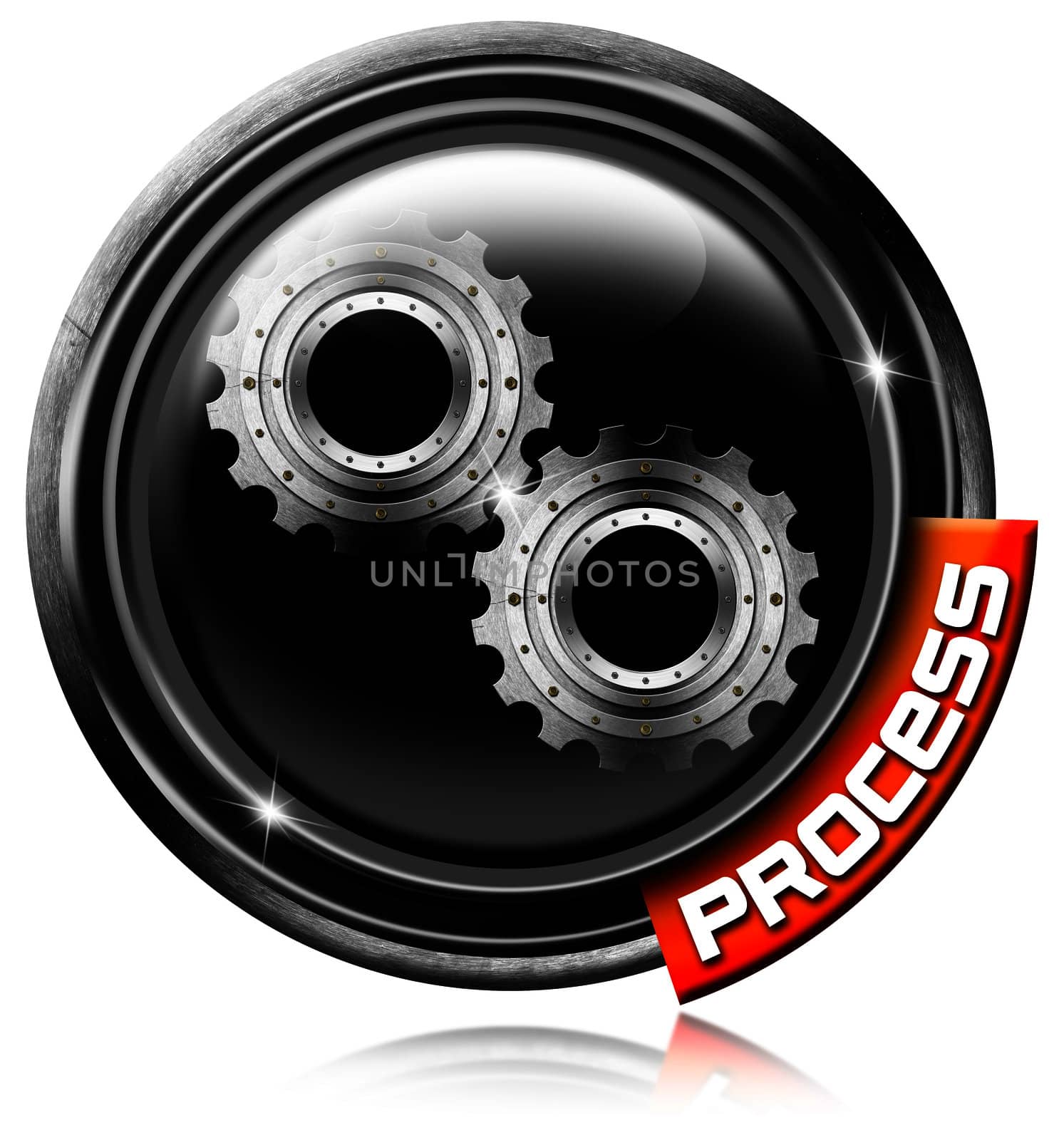 Process gray black and orange button on white background