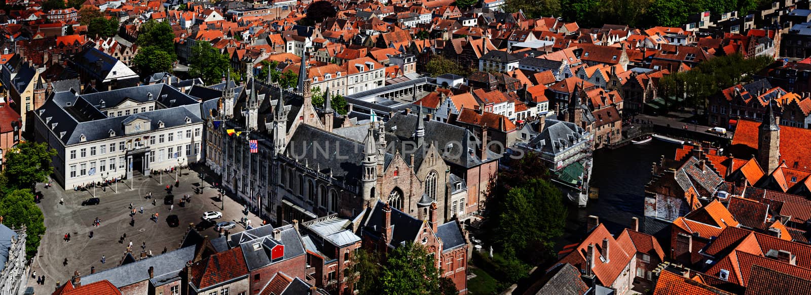 Panorama of aerial view of Bruges (Brugge), Belgium by dimol