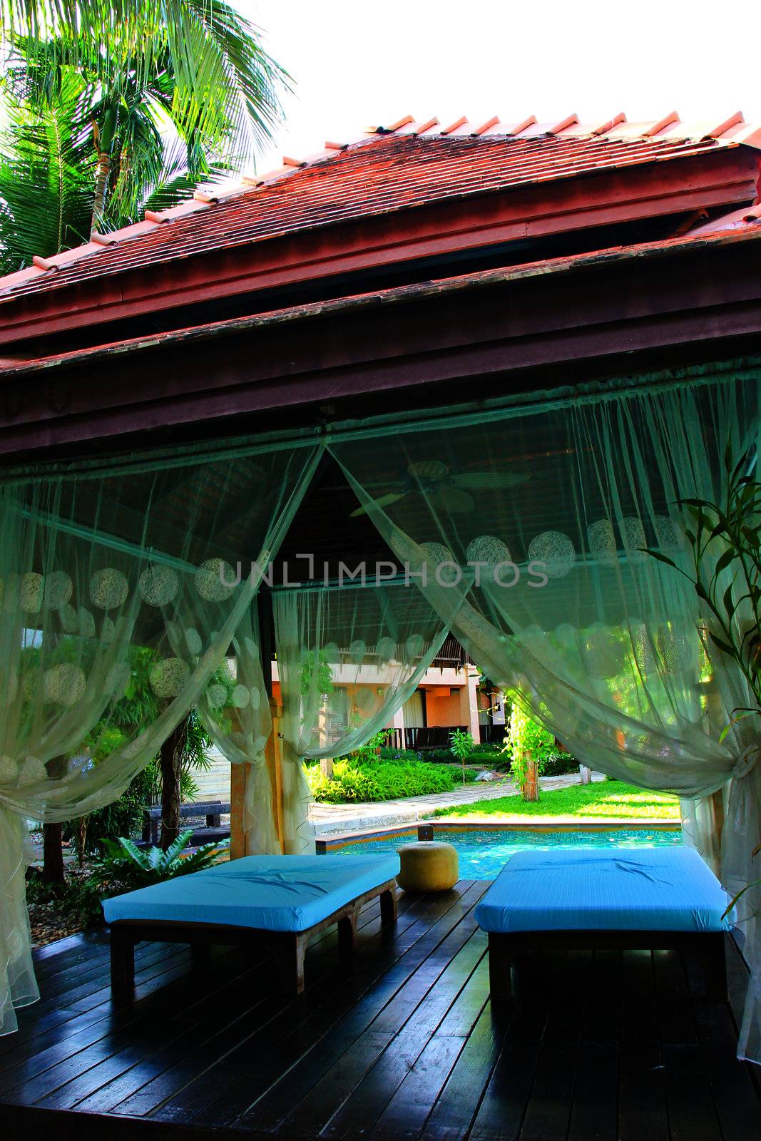 Outdoor massage in tropical garden