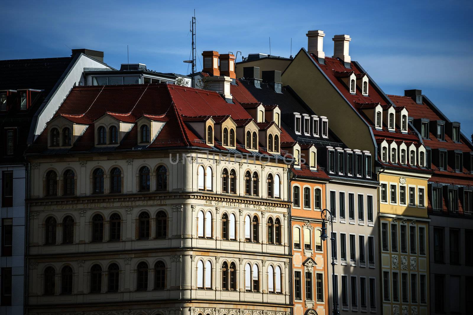 Closeup view of houses in the city of Dresden, Germany