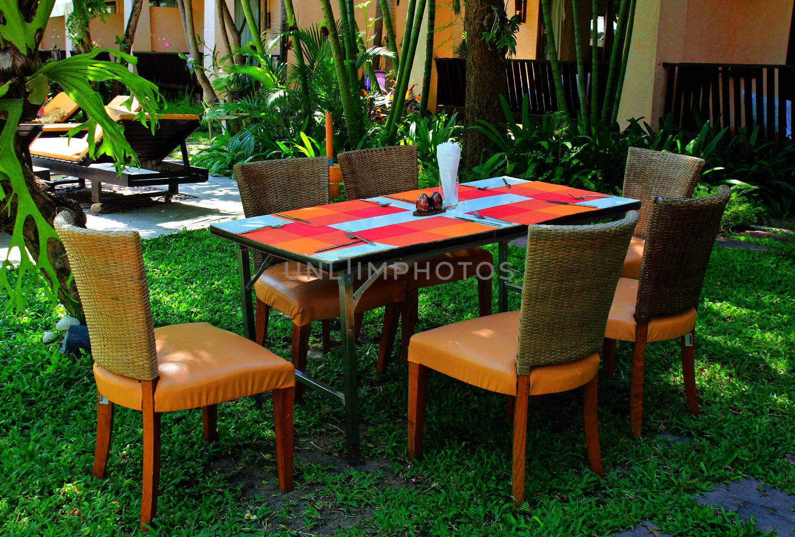 Chair and table setting outdoor