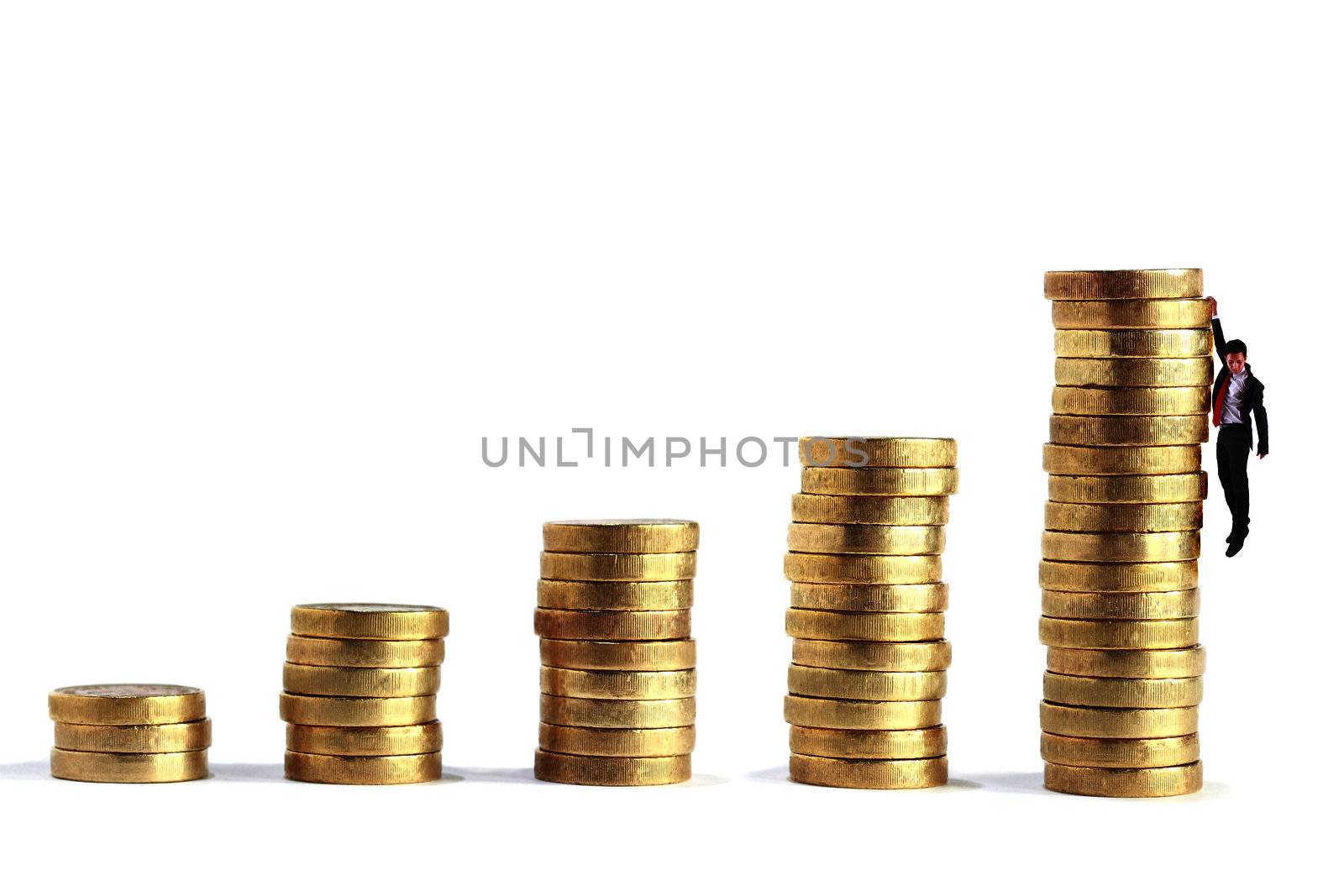 gold coin stack arrange growing up on white background