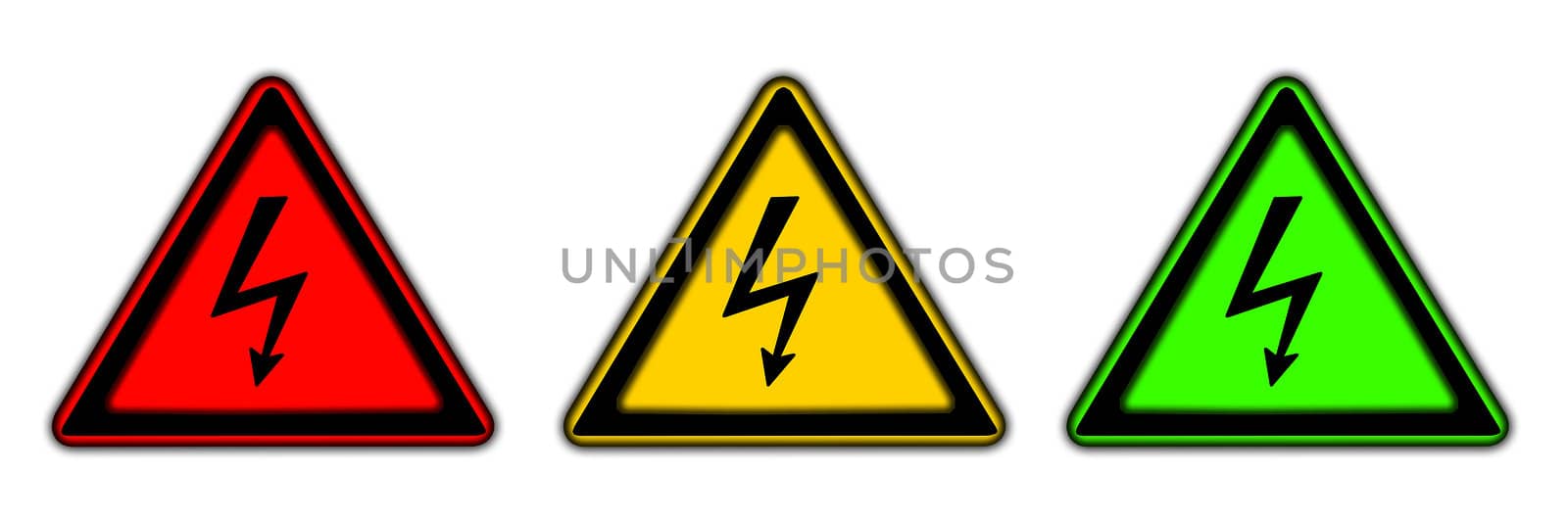 Three icons with sign of electricity. Isolated