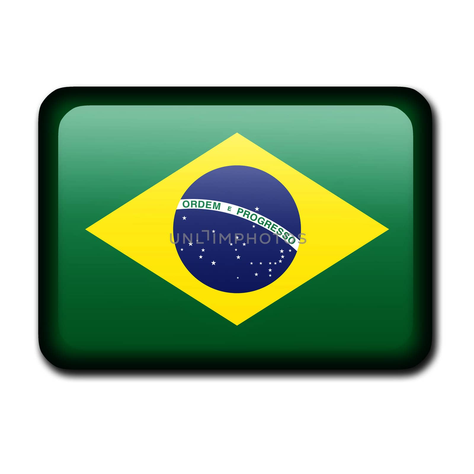 Glossy icon in the style of the Brazil flag. Isolated.