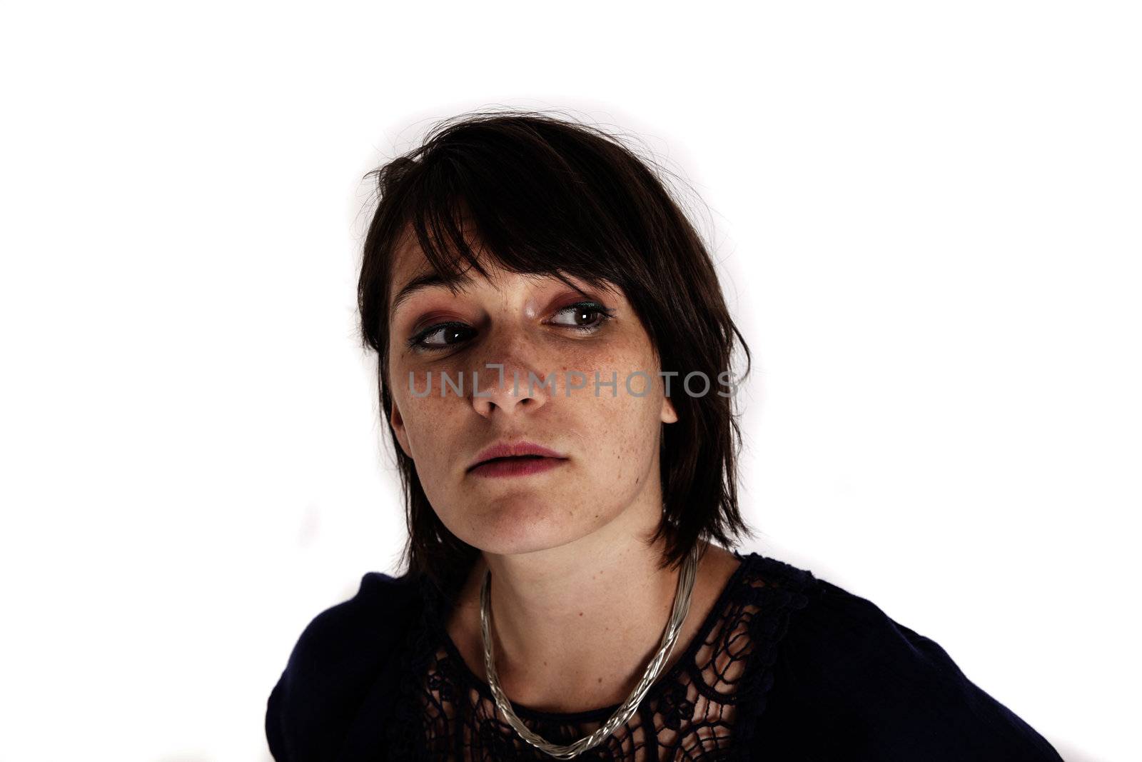 variation face of a young brunette woman on studio