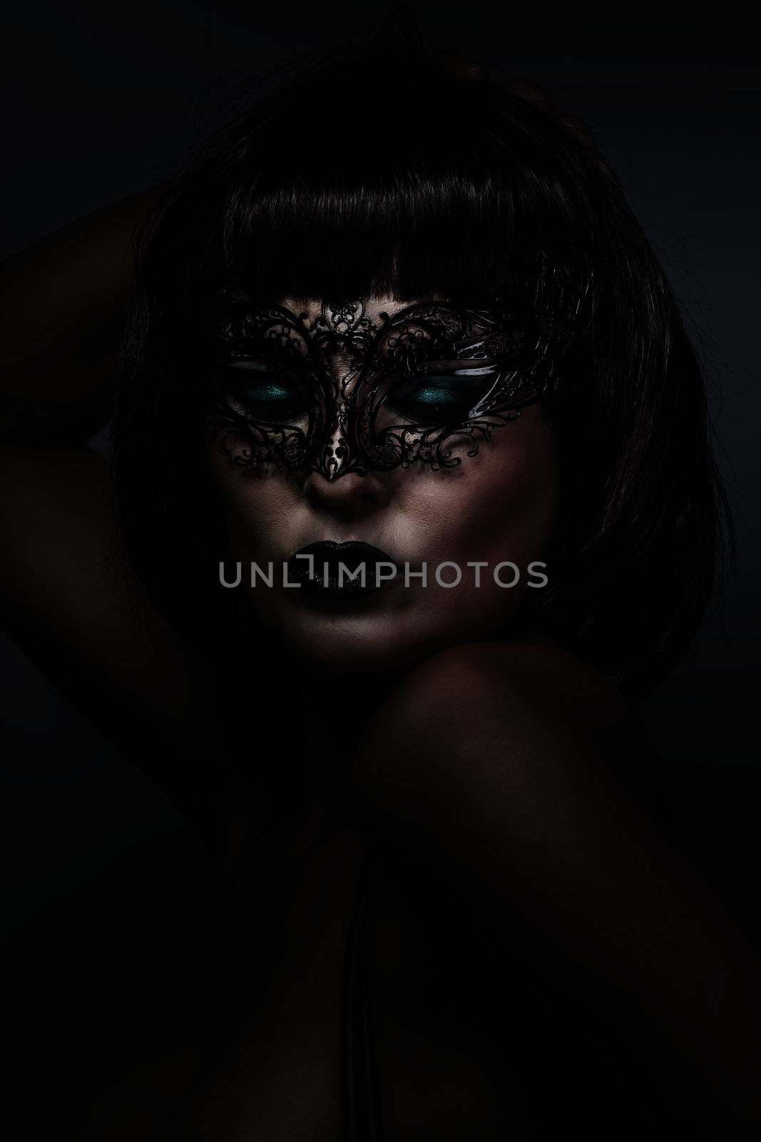 beautiful brunette with short hair and Venetian mask, cabaret by FernandoCortes