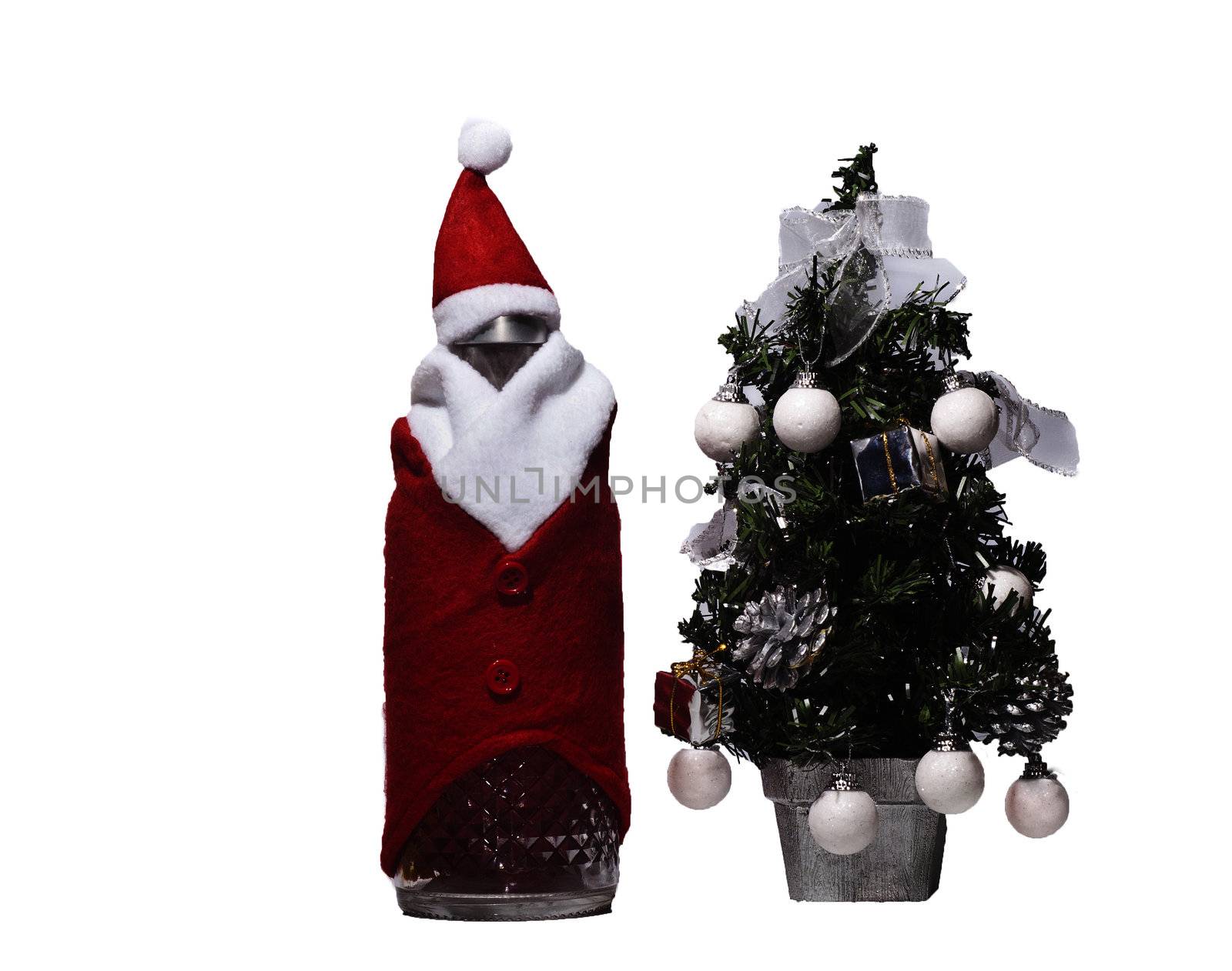 Background of Christmas decoration. bottle of christmas and tree