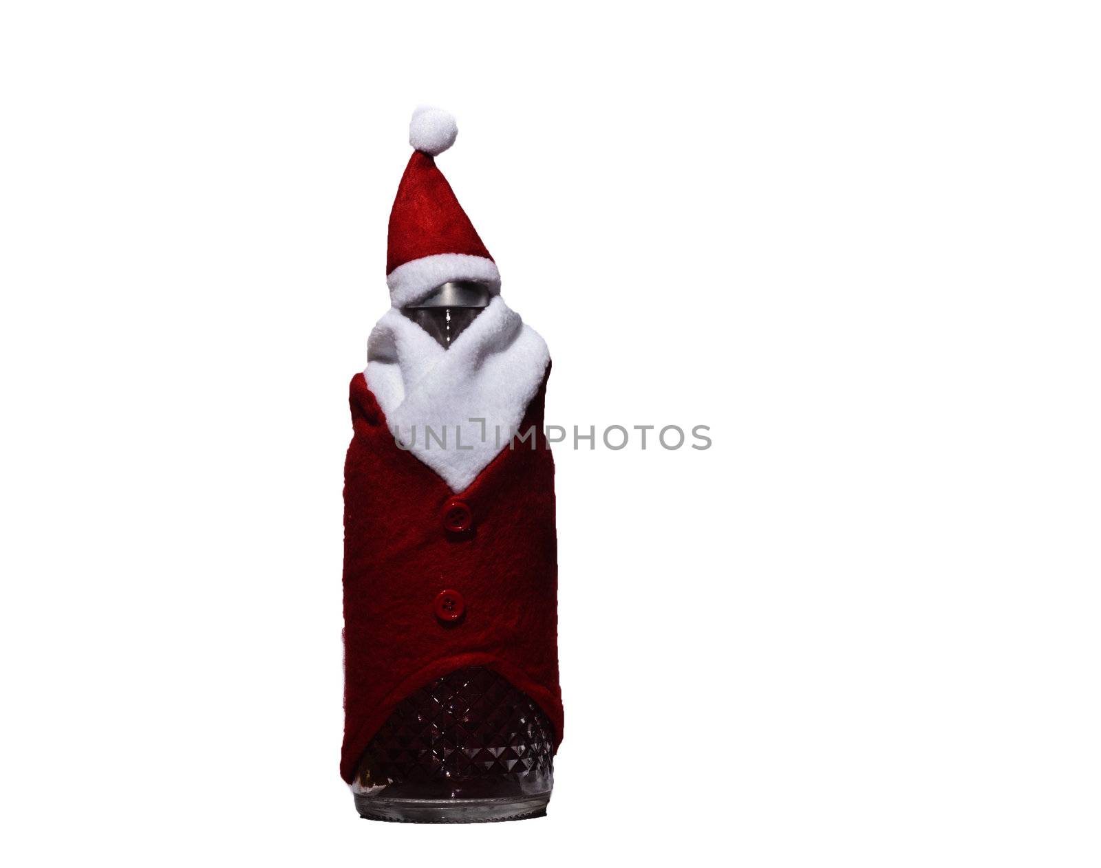 Background of Christmas decoration.bottle of Christmas with Santa Claus dress