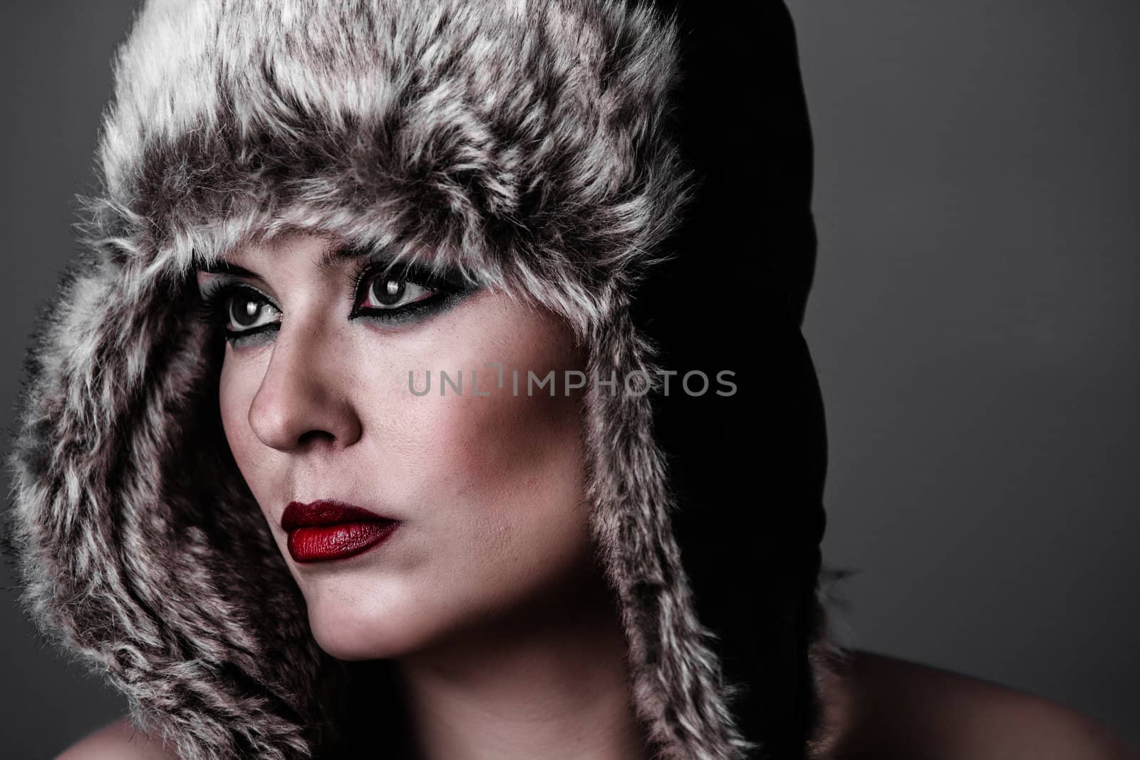 Sensual and sexy brunette with winter hat