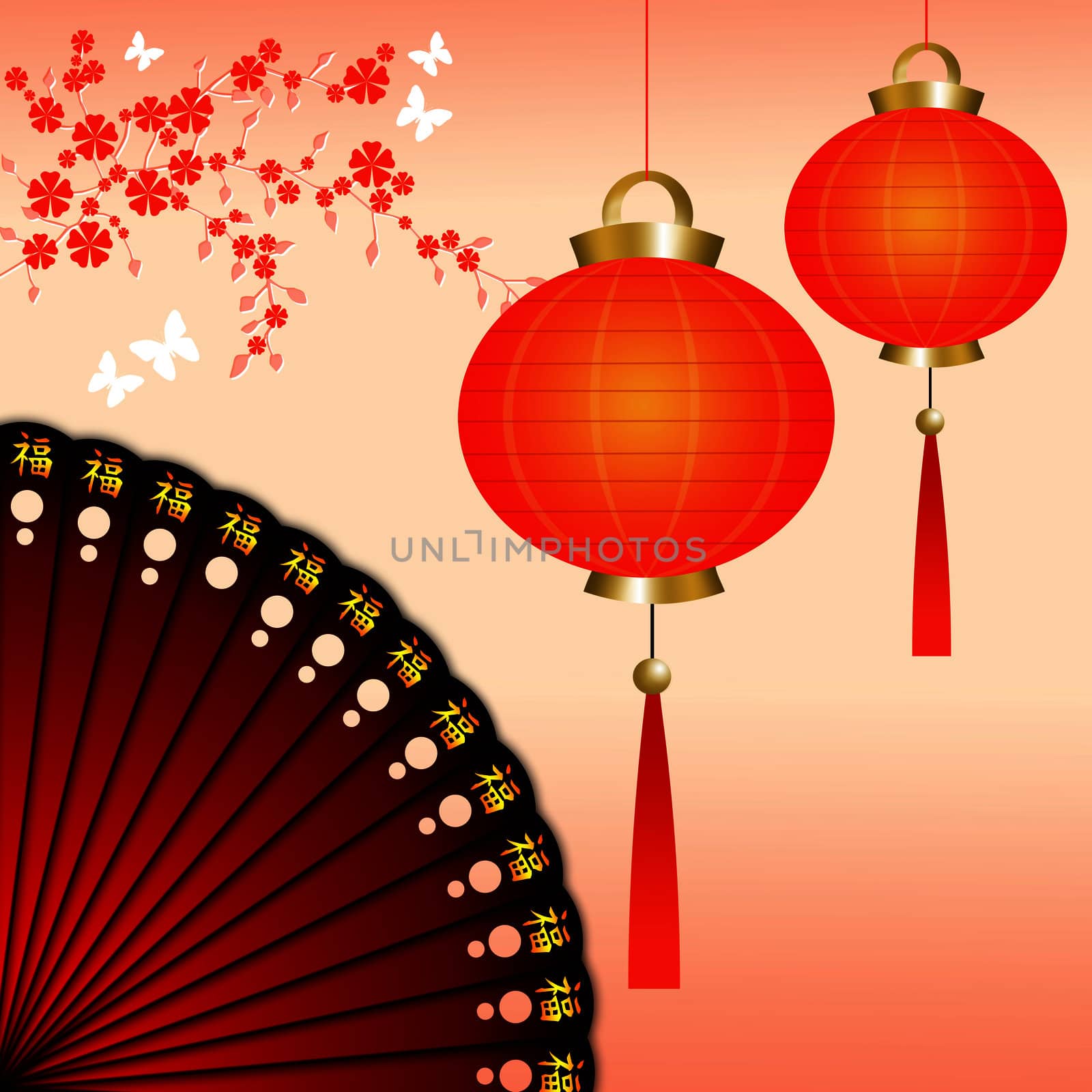Chinese lanterns with fan by sognolucido