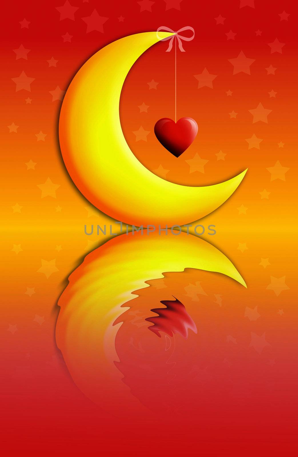 moon and heart for Happy Valentine's Day