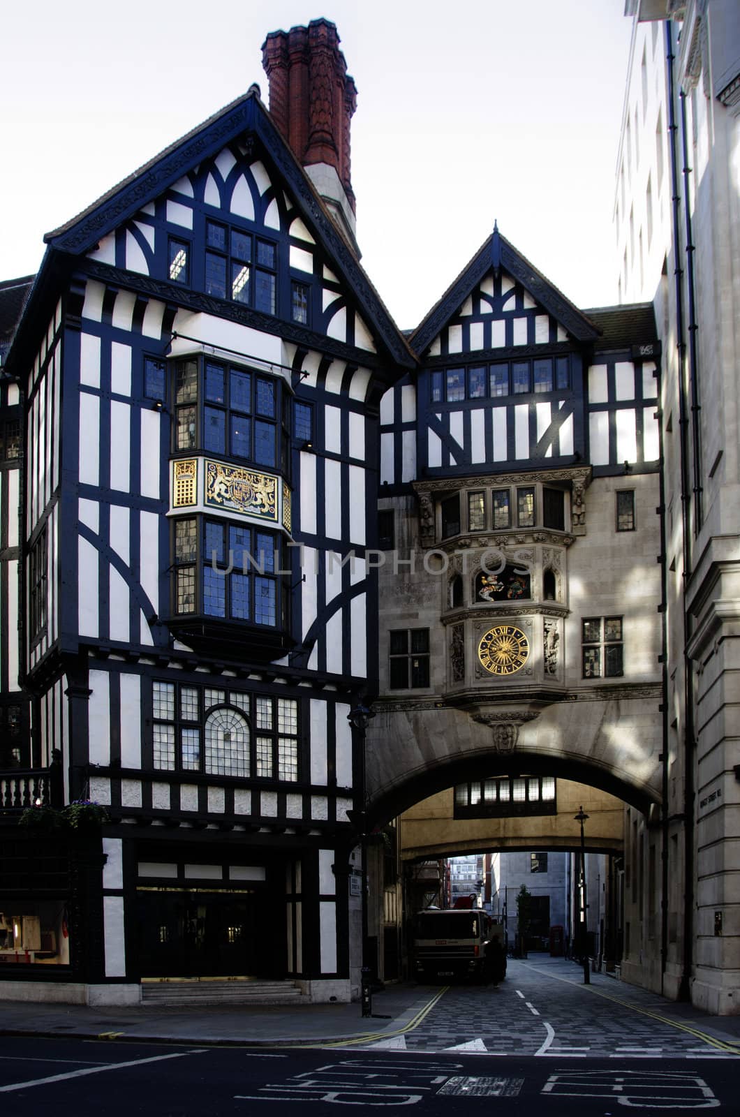 Clock and Tudor frontage of Liberty