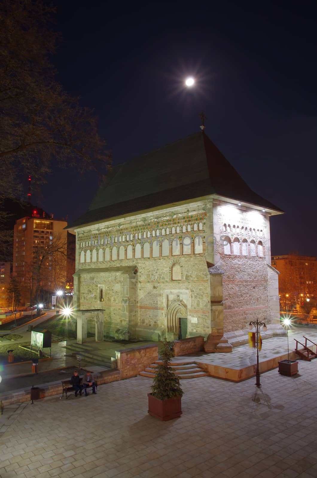 City square in Piatra Neamt: Royal Court  with Stephen the Great Church