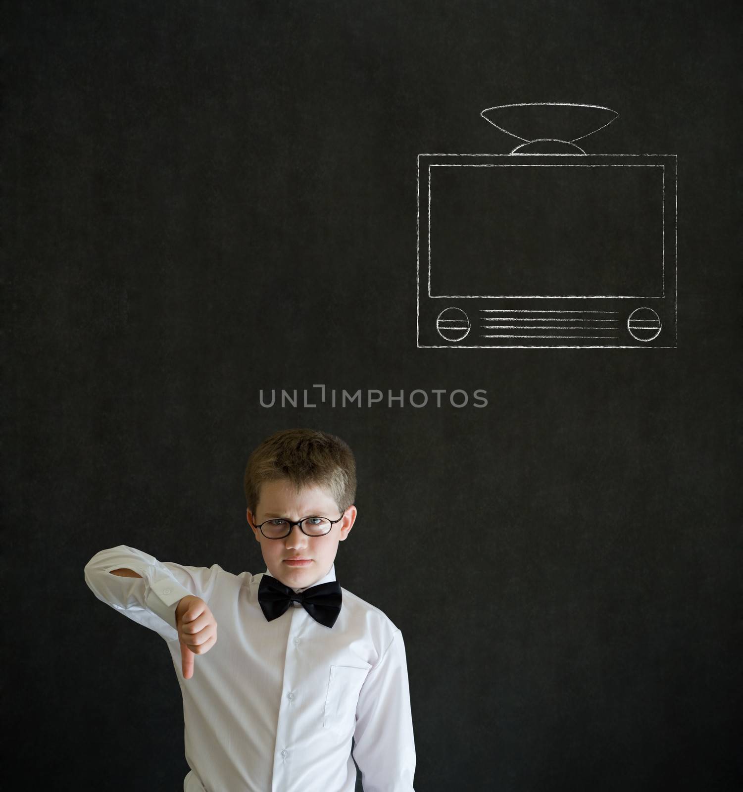 Thumbs down boy business man with chalk tv television by alistaircotton