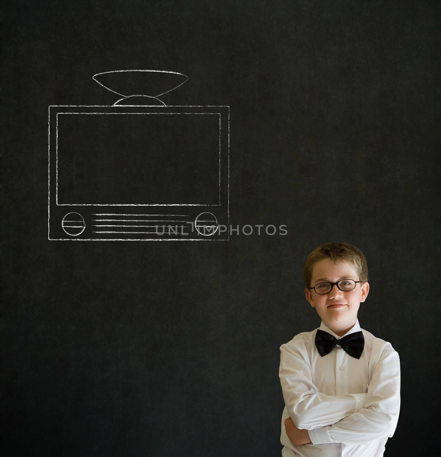 Thinking boy business man with chalk tv television by alistaircotton