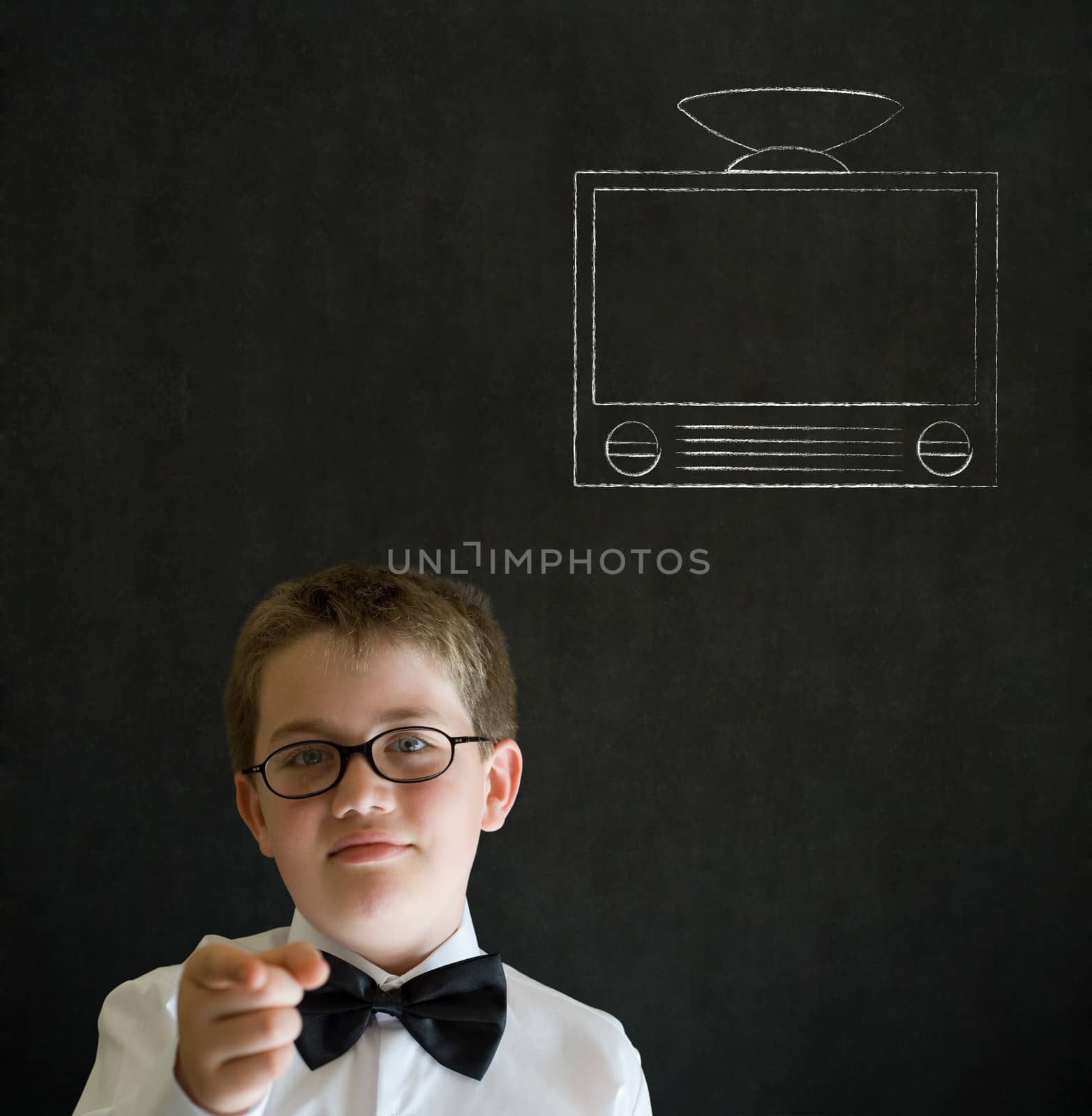 Education needs you thinking boy business man with chalk tv television by alistaircotton