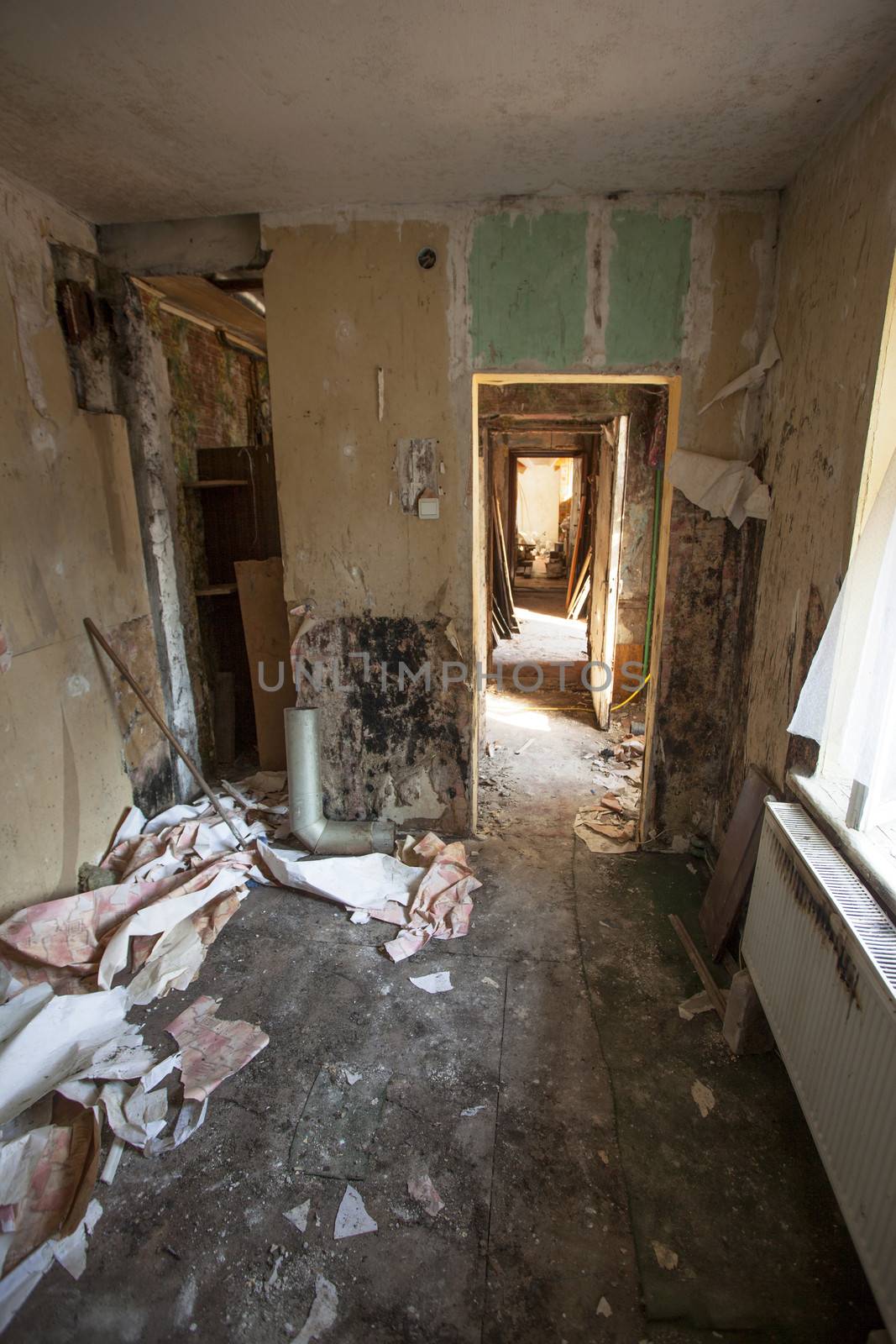 Interior of an old abandoned and rundown apartment
