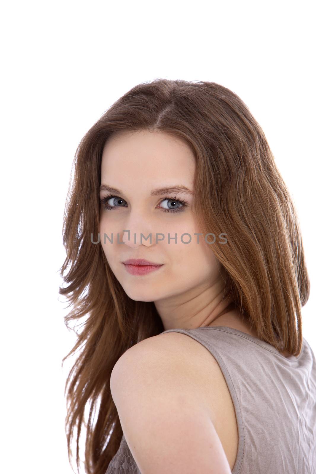 Close portrait of Young brunette woman with a beautiful face
