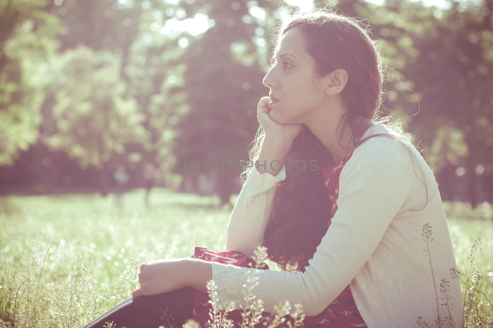 eastern hipster vintage woman at the park