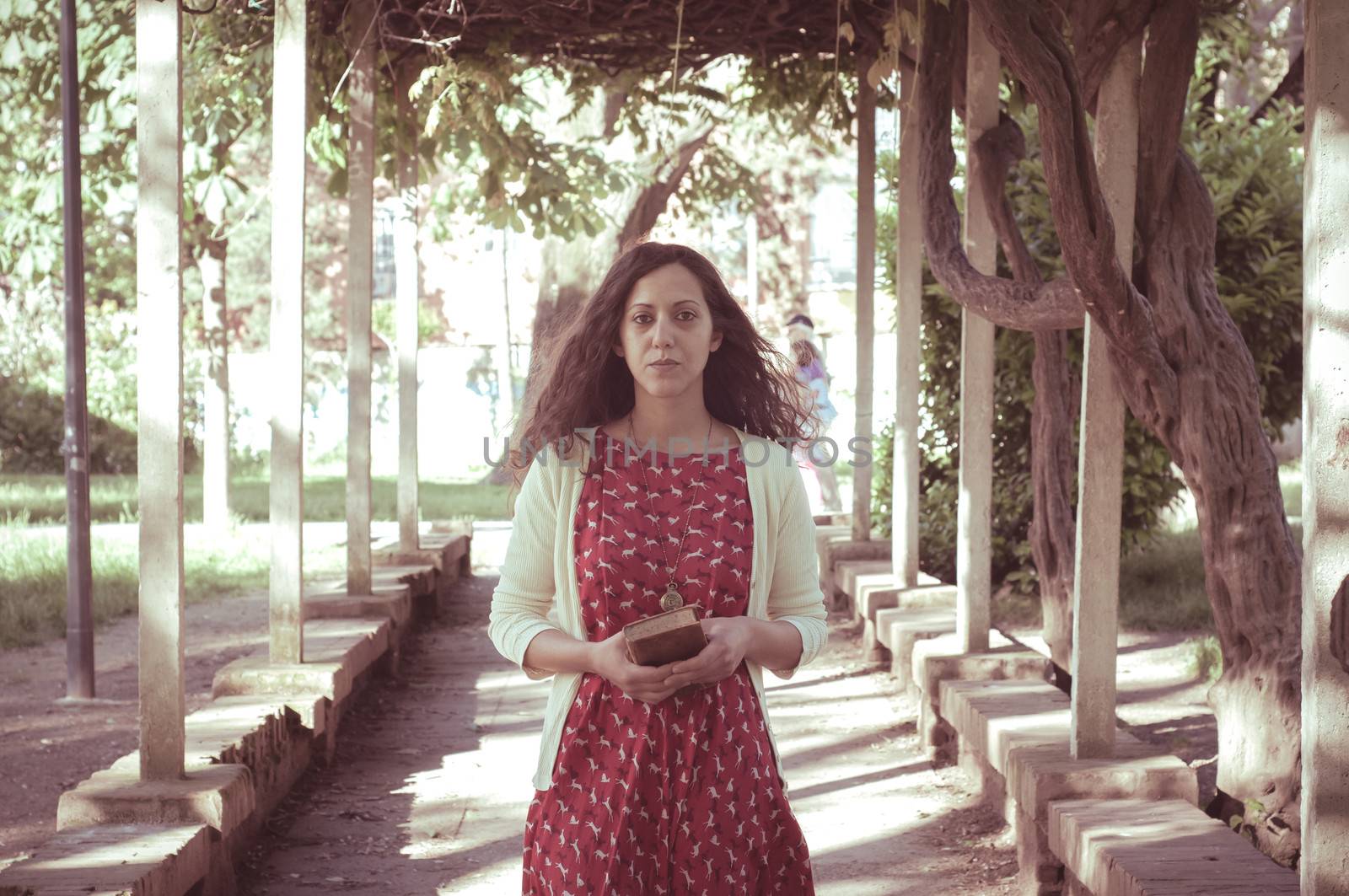 eastern hipster vintage woman at the park