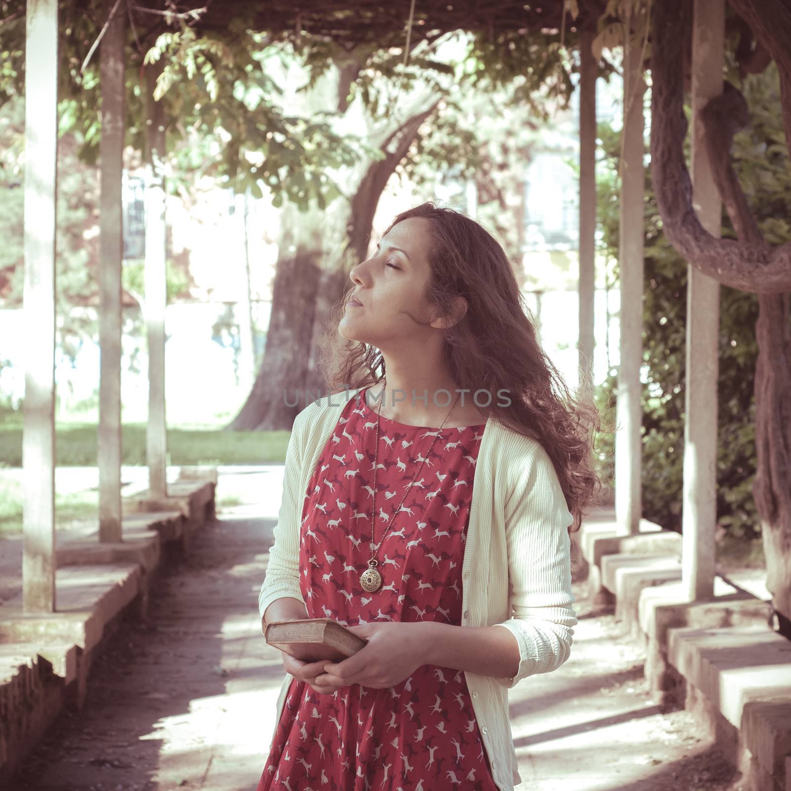 eastern hipster vintage woman at the park