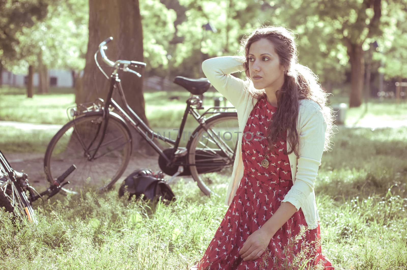 eastern hipster vintage woman at the park