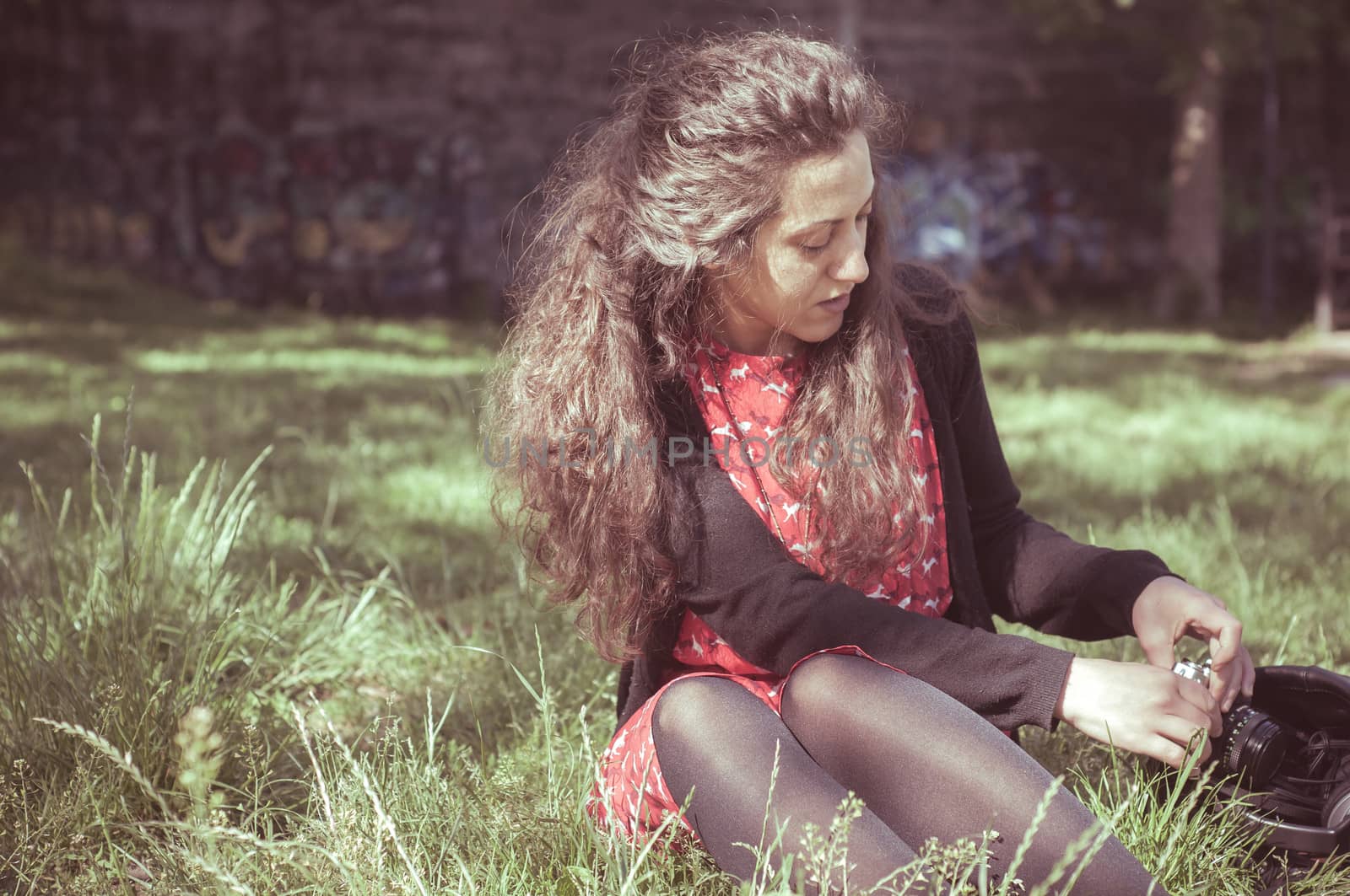eastern hipster vintage woman at the park