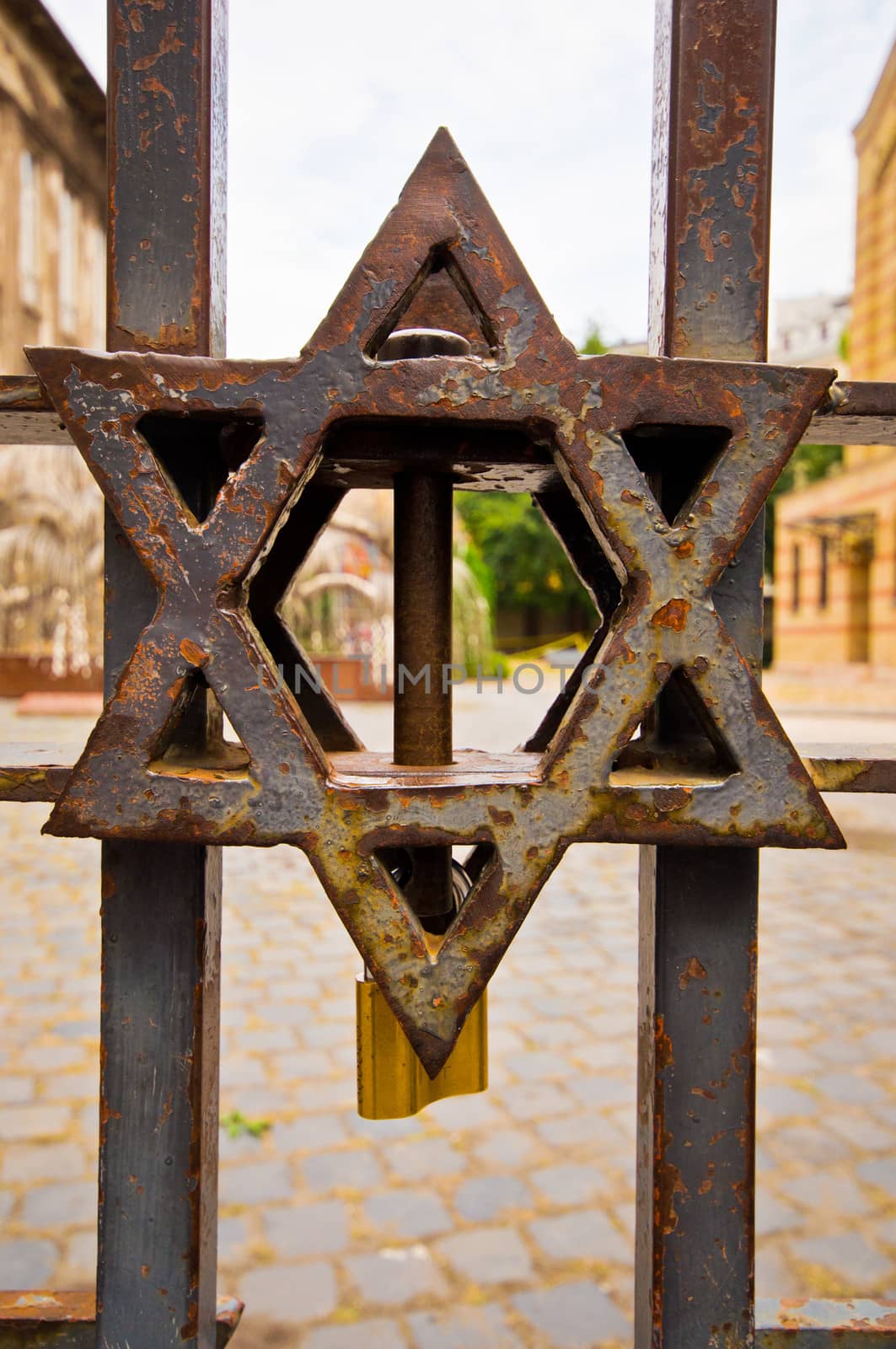 old and rusty Star of of David at the synagogue in Budapest