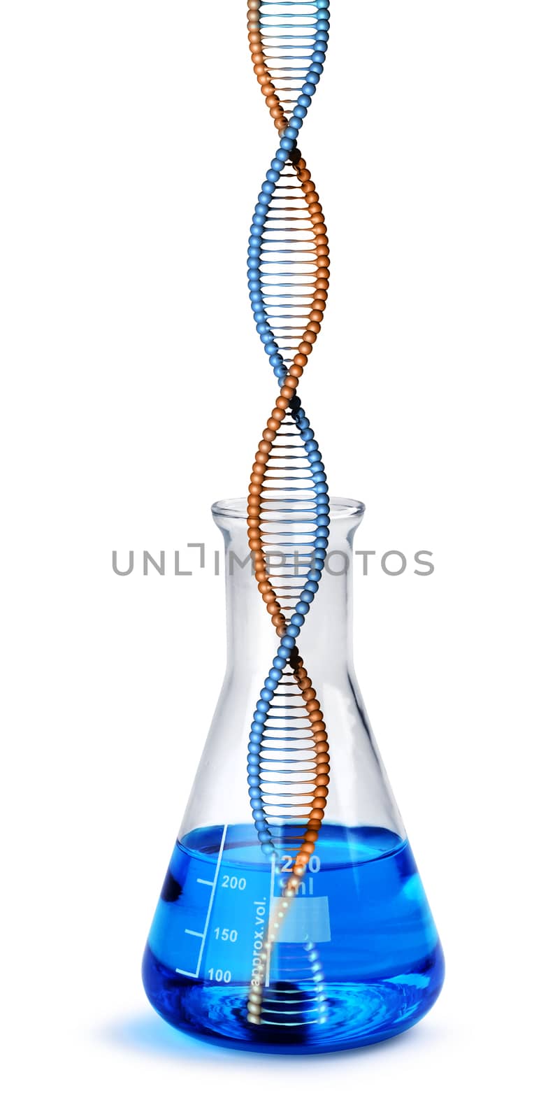 DNA helix growing from labotatory test tube glass beaker