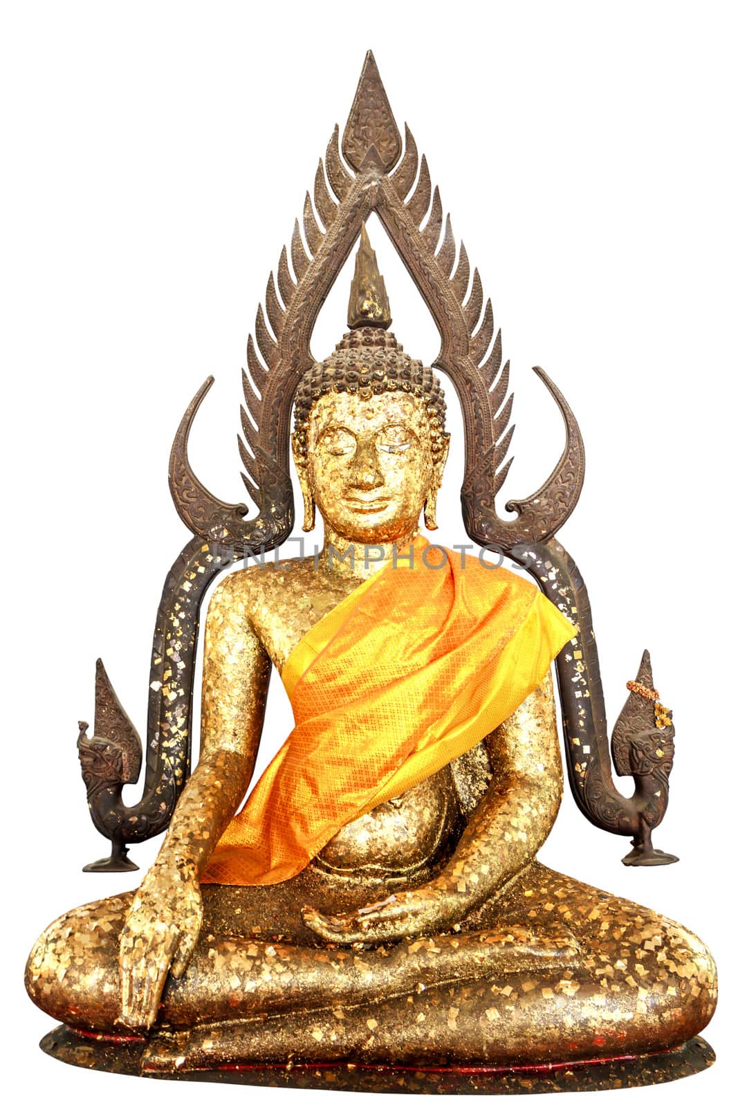Buddha statue covered in gold leaf leaf isolate