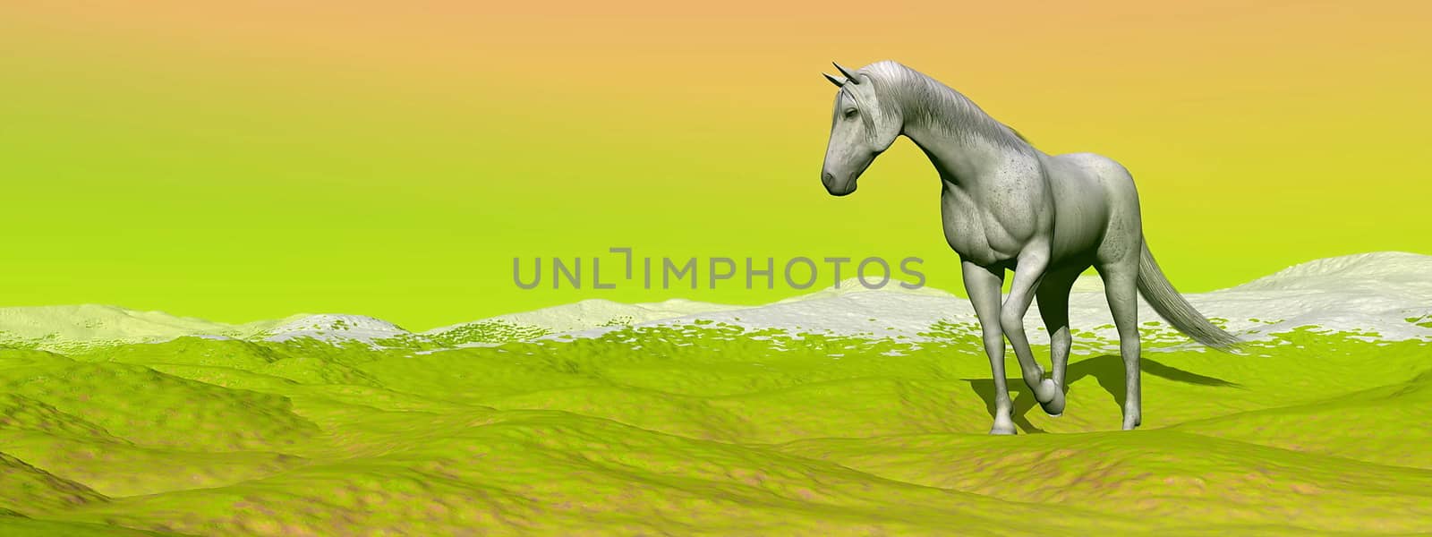 Horse in green landscape - 3D render by Elenaphotos21