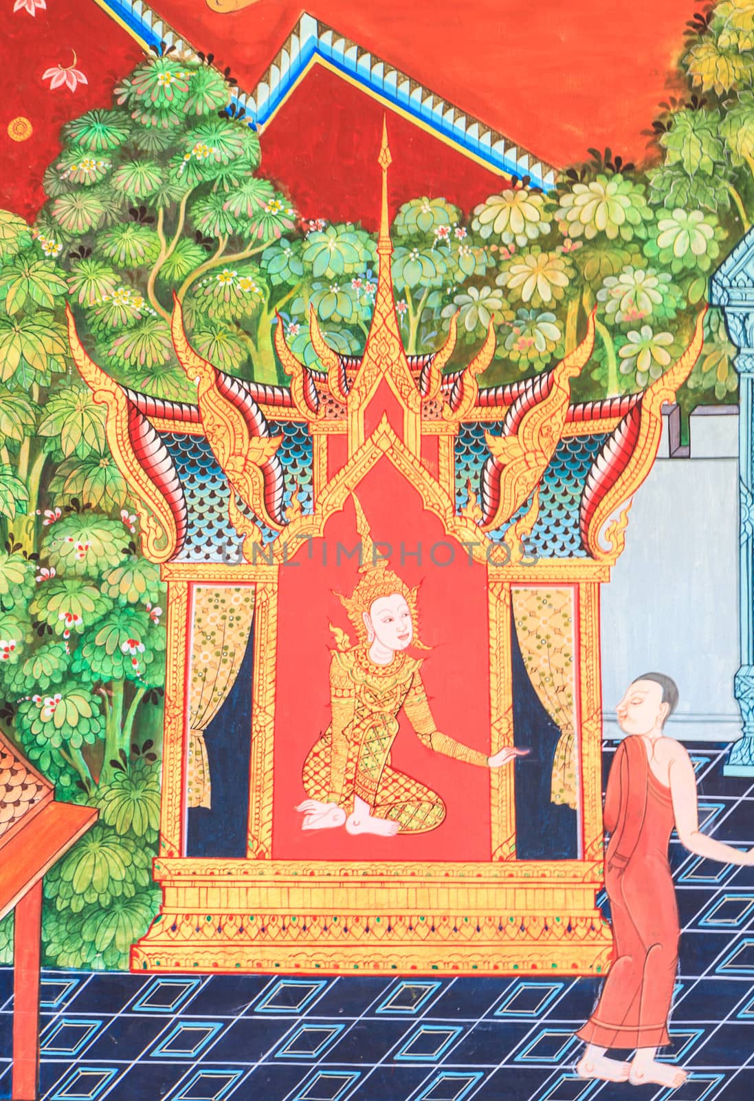 Thai art pattern on the wall in temple by bunwit