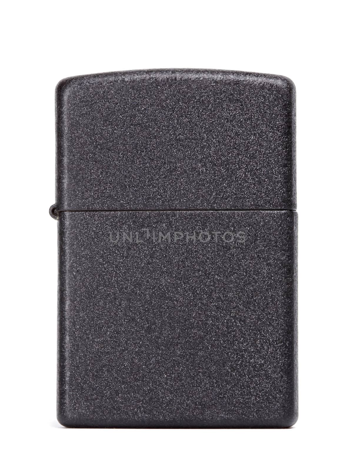 black metal gasoline lighter, isolated on white