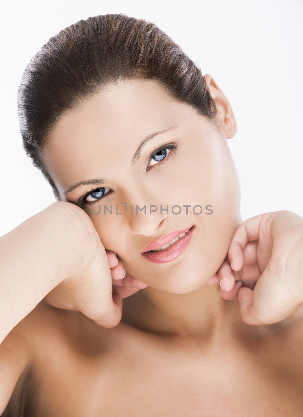 Portrait of a beautiful blonde woman, isolated on white background