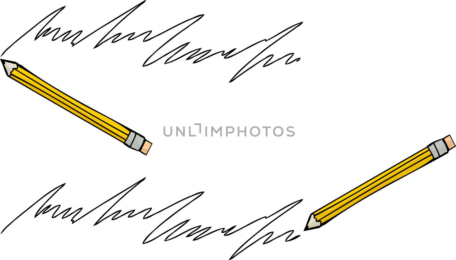 Pencil writing from both directions over white background