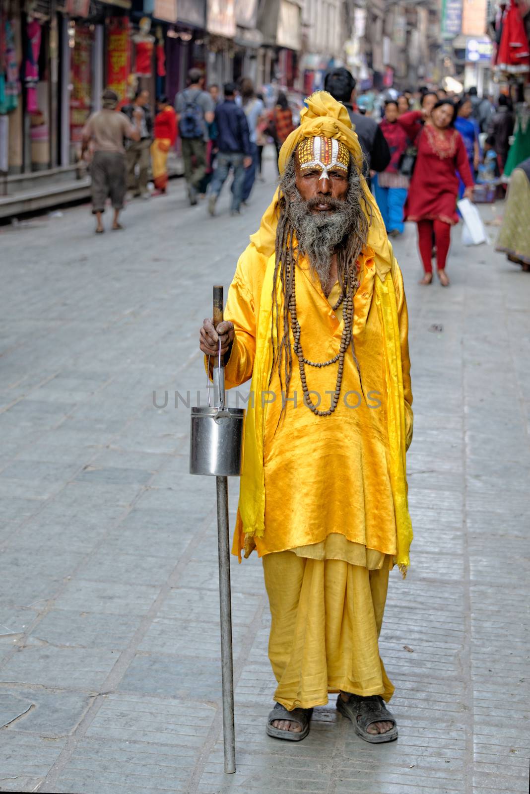 Hindu Yogi begs for money in Kathmandu, Nepal