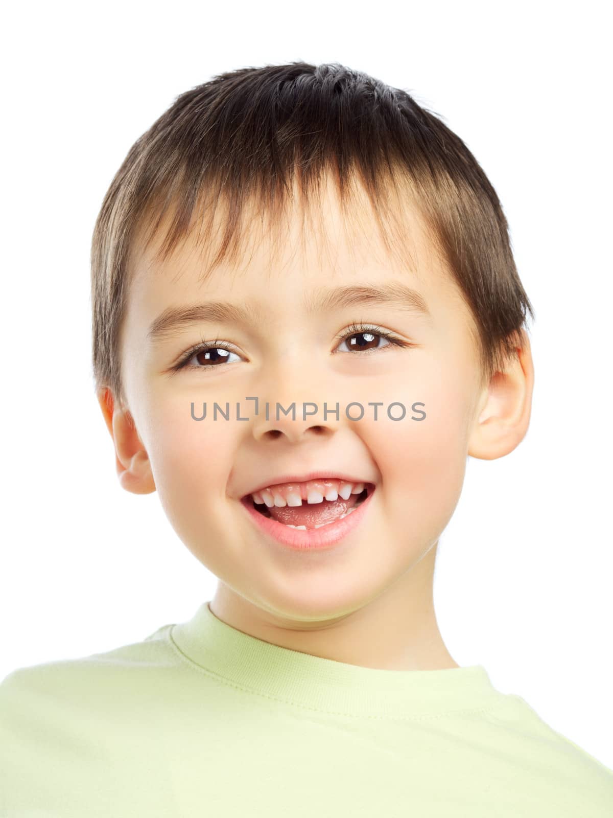 beautiful smiling boy portrait, isolated on white