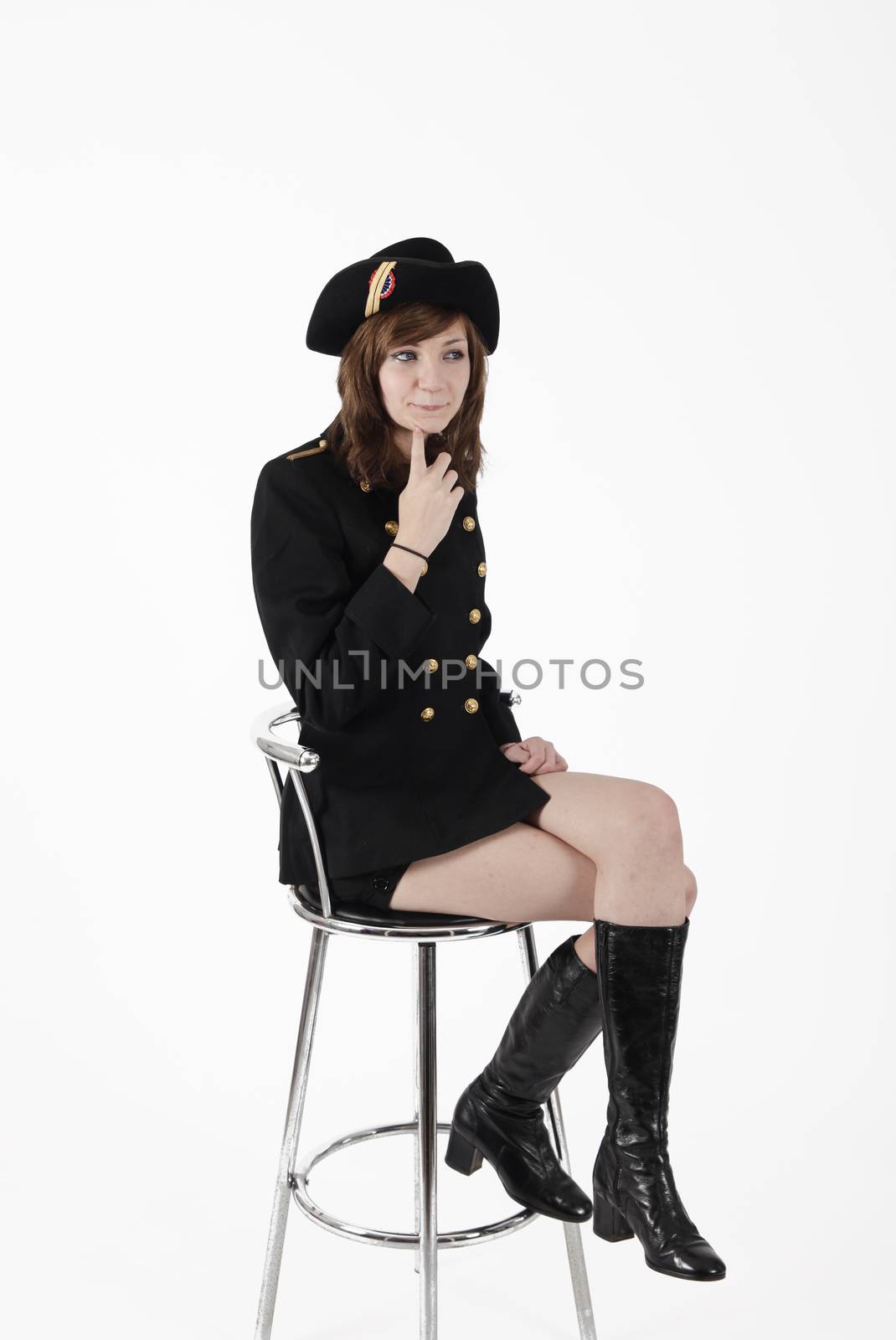 Young girl in french black hight school uniform