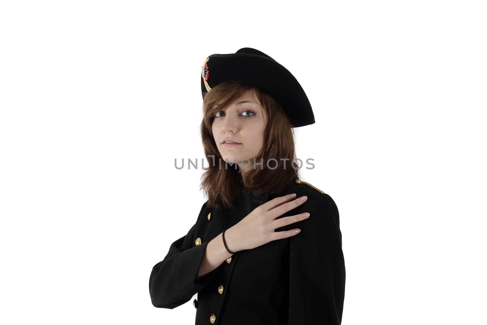 Young girl in french black hight school uniform